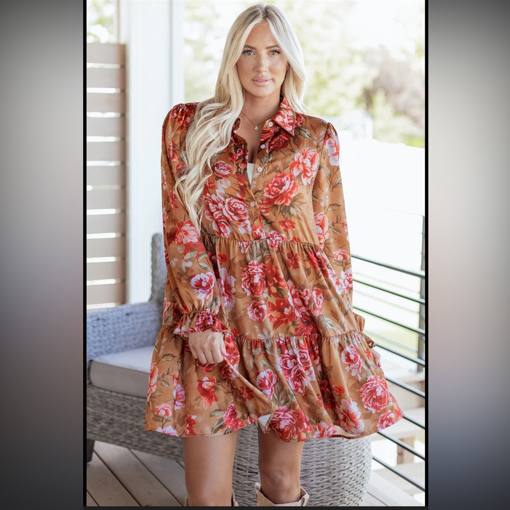 Boho Floral Button-Up Dress